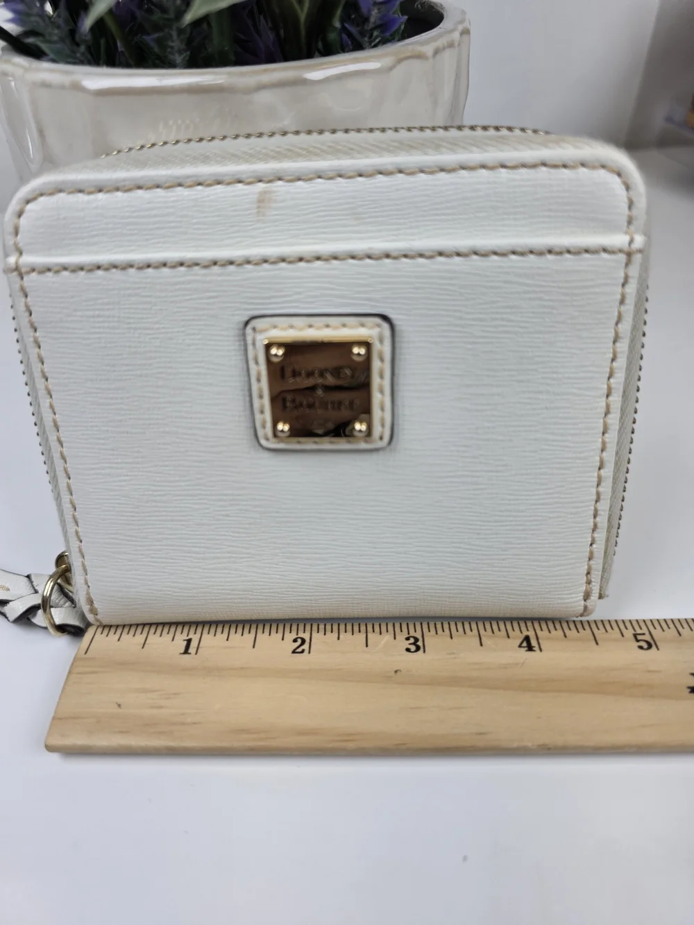 Dooney & Bourke White Cream Zip-Around Compact Wallet